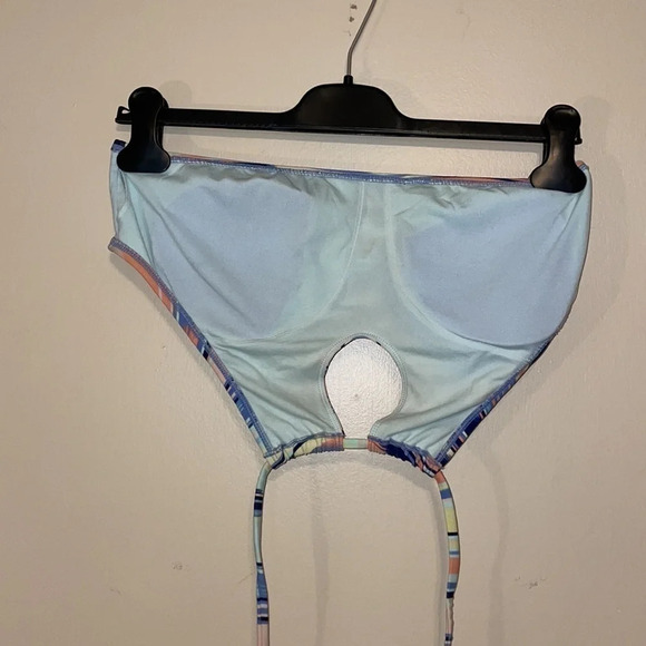 Roxy women’s bikini top large halter stripe bathing suit swim blue pink - Picture 6 of 9